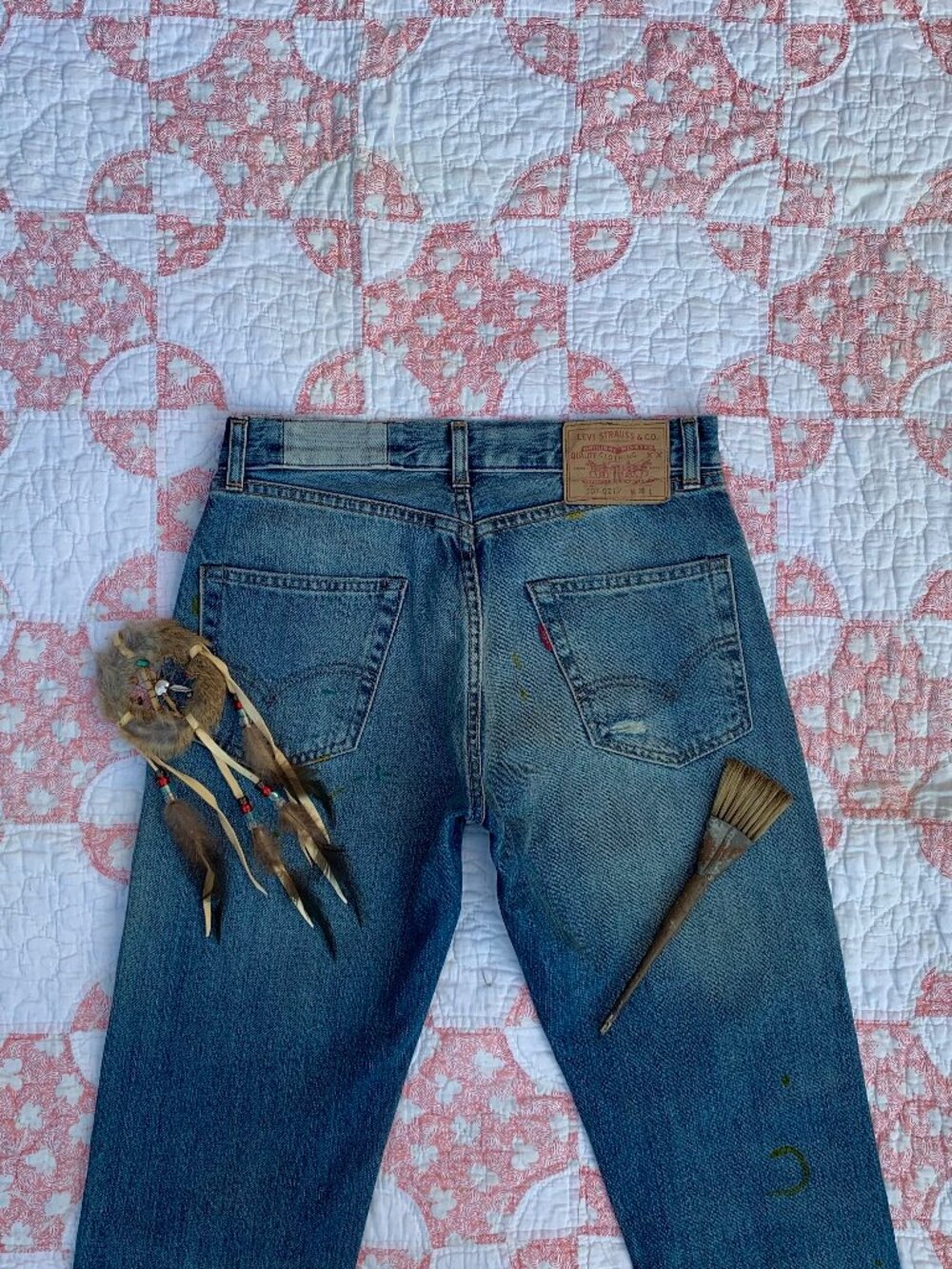 LVC Levi's Vintage Clothing 505 selvedge unique factory distressed jeans